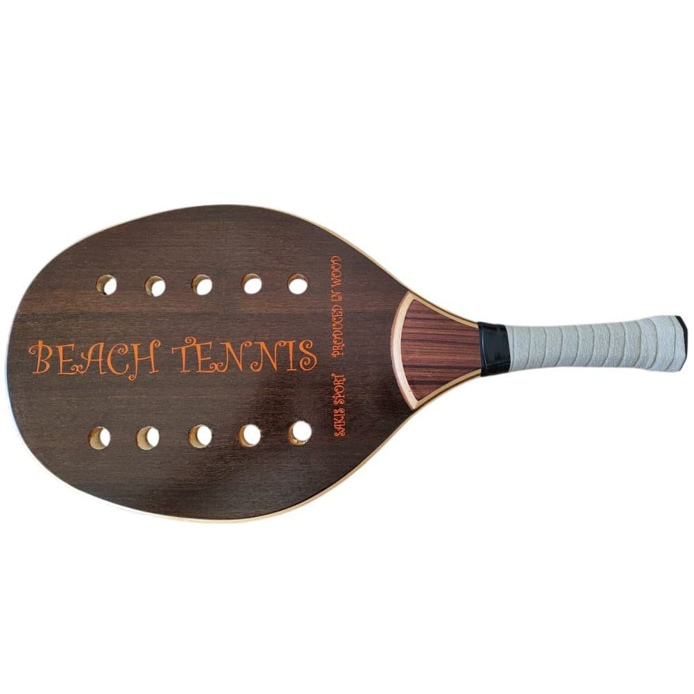 Raquete de Beach Tennis Sakis Sport em Madeira Artesanal Marrom/Branco