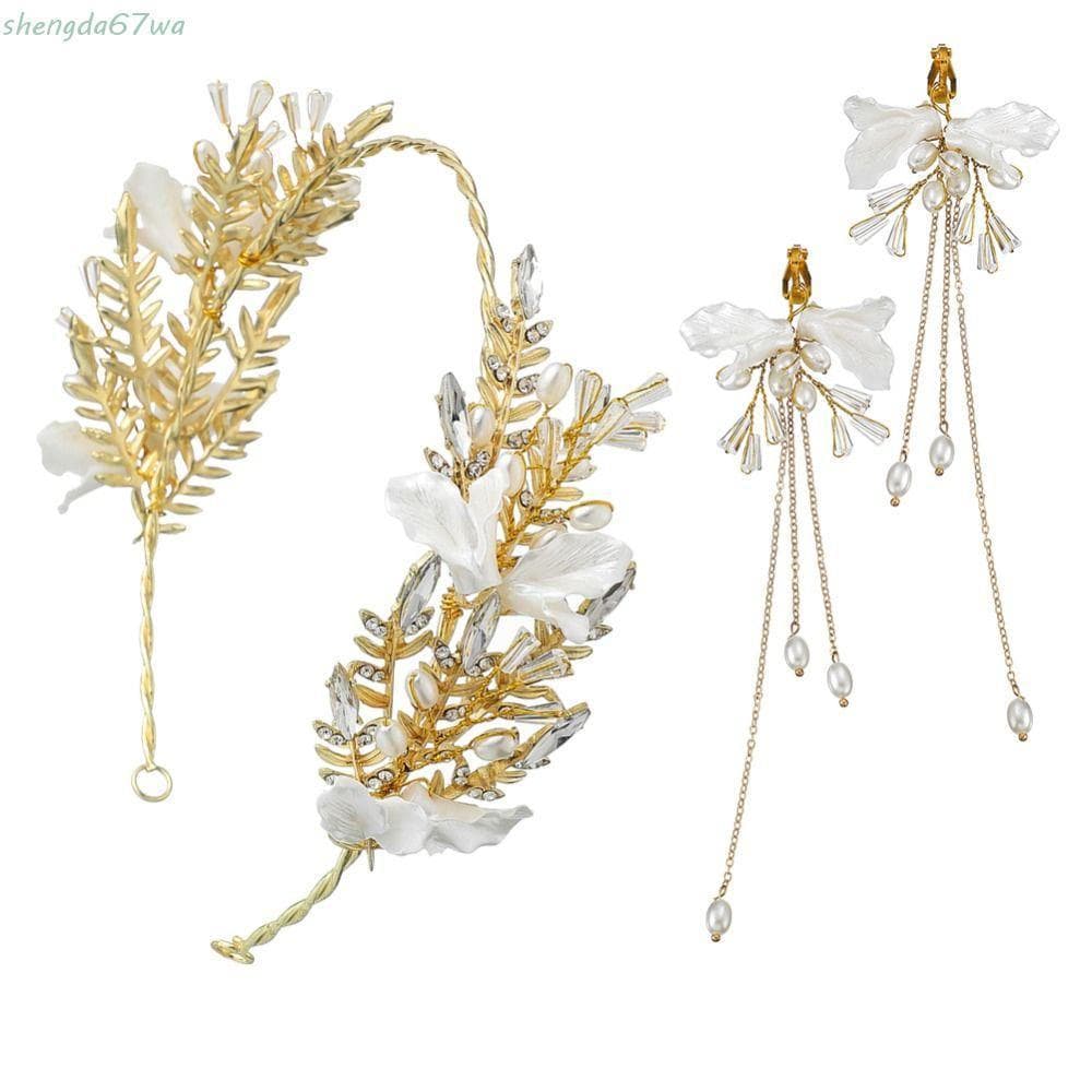 SHENGDA Tiaras De Casamento De Noiva , Brinco De Borlas , Coroa De Pérola Capacete