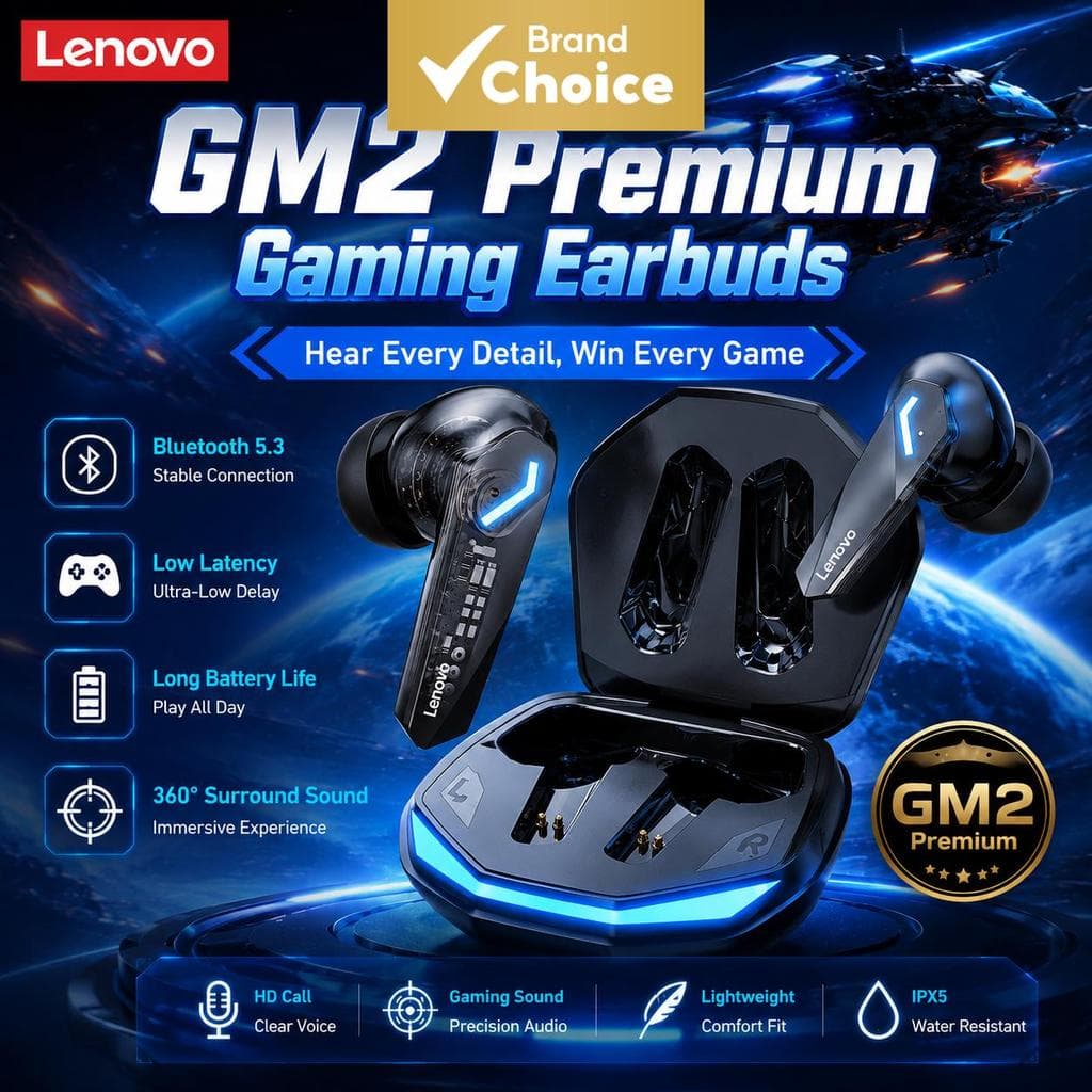 Fones de Ouvido Lenovo GM2 PRO para Jogos - Fones Bluetooth 5.3, Leves, Baixa Latência, Intra-Auriculares, Som HiFi, À