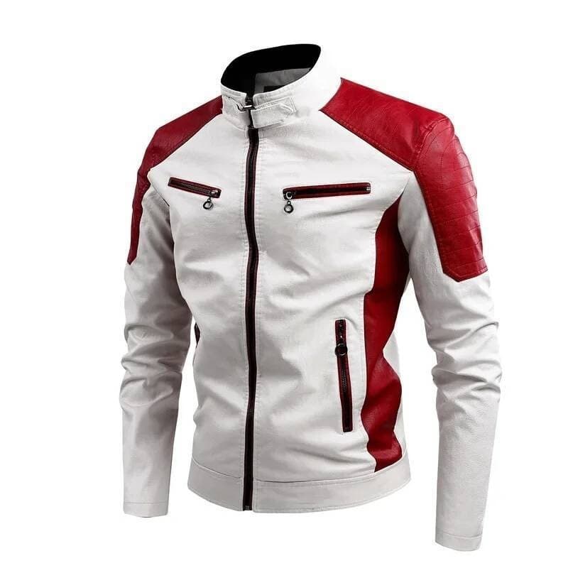 Jaqueta de Couro Masculina Casual para Motocicleta com Detalhes em Patchwork e Gola Retro Quente 2026