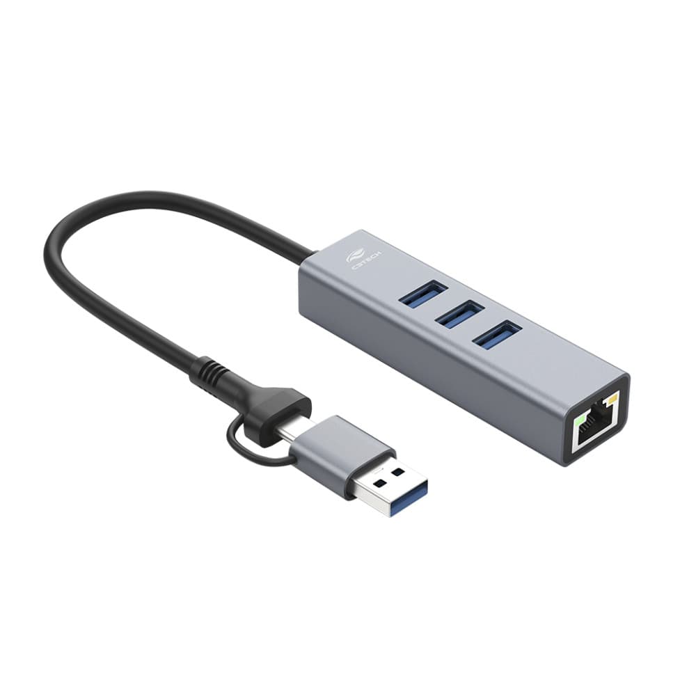 HUB USB C3Tech 2 em 1 USB x USB C LAN 1000Mbps RJ45 HU-LAN1000