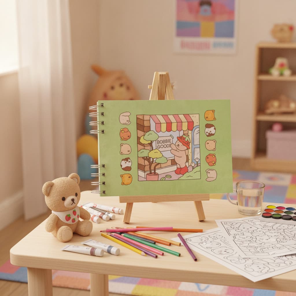 Álbum de Colorir Infantil Ursinho Bob Capa Dura Verde – 50 Páginas para Estimular a Criatividad