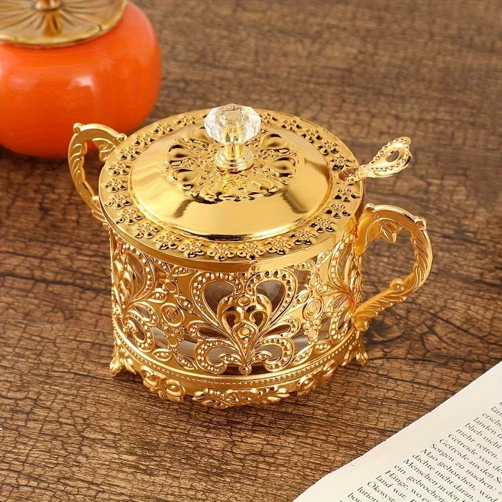Pote de Açúcar de Vidro Estilo Europeu em Ferro Forjado para Frutas Secas, Suprimentos de Cozinha, Pote de Açúcar com Ta