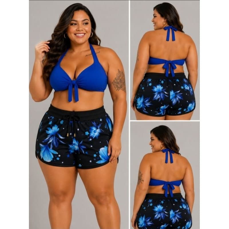 Conjunto Biquíni Com Bojo Calcinha Cintura Alta E Short