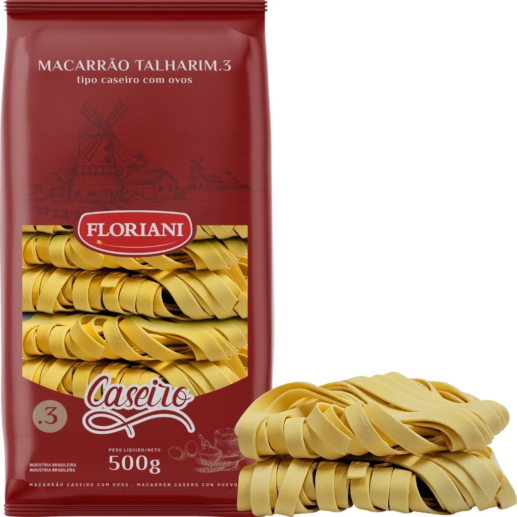 Macarrão Caseiro Talharim Com Ovos 500g Numero 3 Massa Caseira Gourmet Pasta Floriani