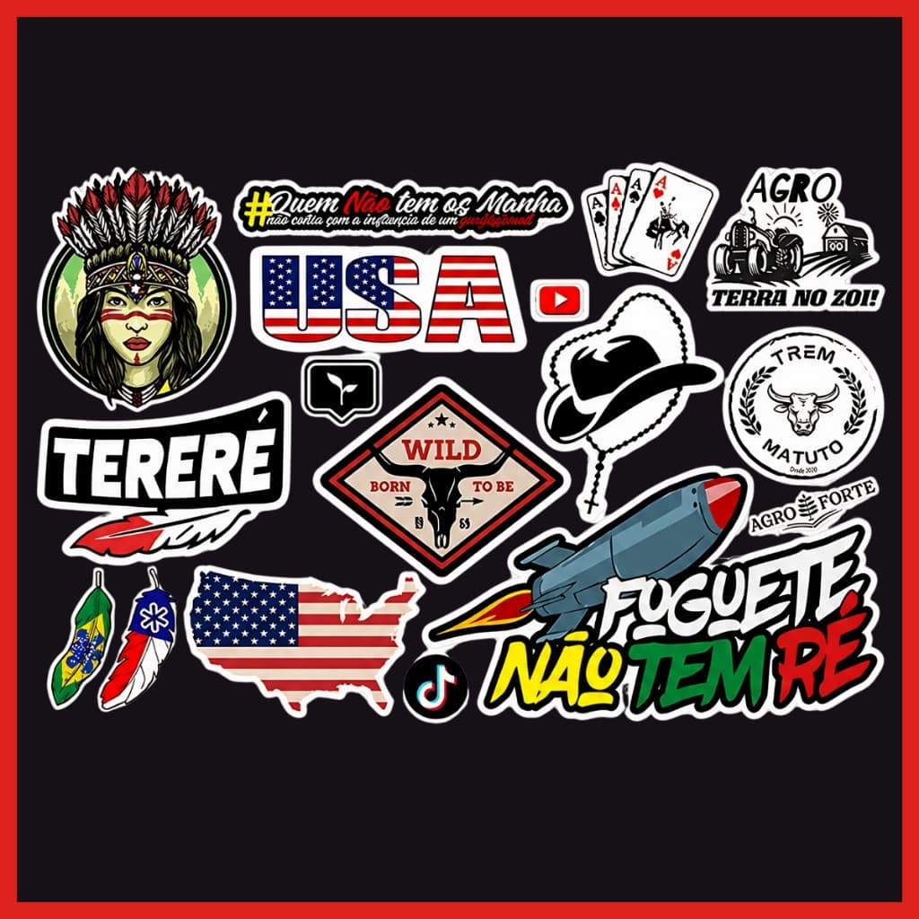 Cartela de Adesivos Tereré Agro Country em Vinil Brilho 30x20cm para Garrafa, Carro, Moto e Notebook