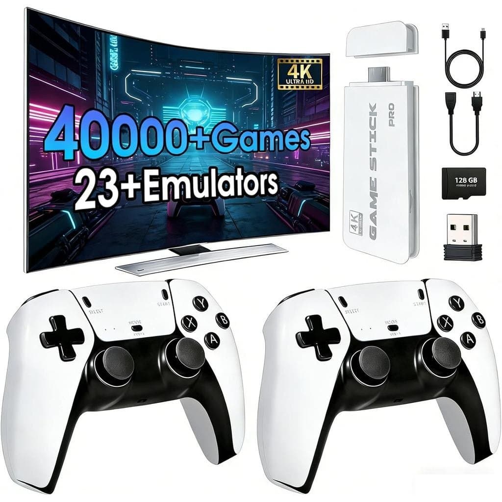Novo Console de Jogos Retrô 2026, mais de 40.000 jogos e 23 emuladores, com dois controladores sem fio 2.4G, Plug and Pl