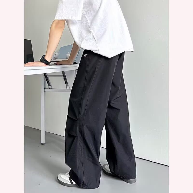 Novo produto azul marinho calças bordadas masculinas primavera outono americano Retro solto Casual All-Match Drape chão