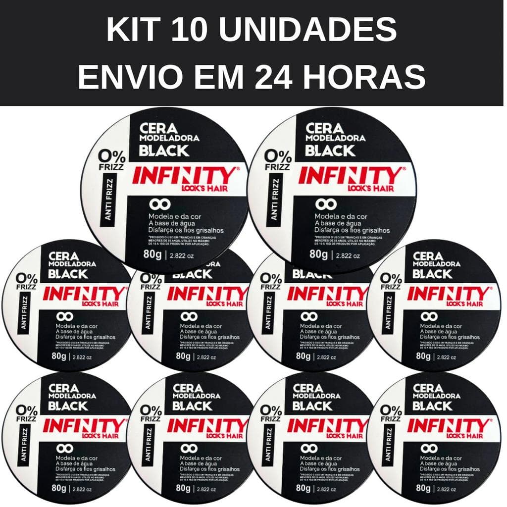 Kit 10 Pomadas Black Infinity Mega Fixação 80g Disfarça Grisalho - Envio24h