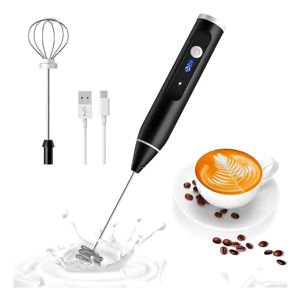 Mini Mixer Misturador De Bebidas 2 Em 1 Portátil Elétrico Preto e Branco