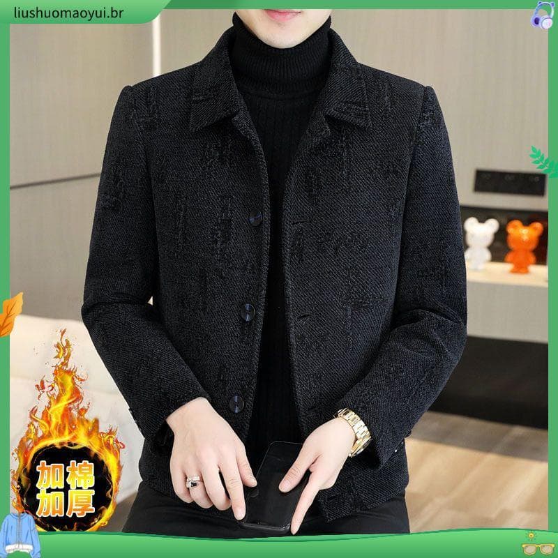 2025 High-End masculino juventude inverno grosso lã topo masculino curto jaqueta Casual lapela jaqueta masculina