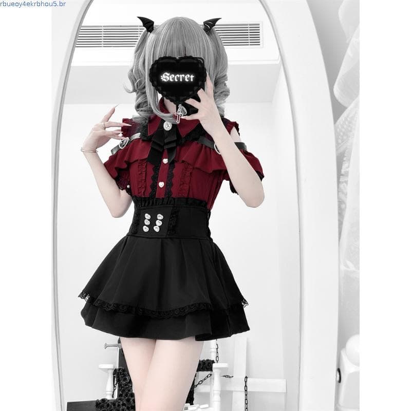 Csa Lolita Laço Fofo Arco De Renda Fivela Coração Oferta Ombro Top Landmine Style Jirai Kei
