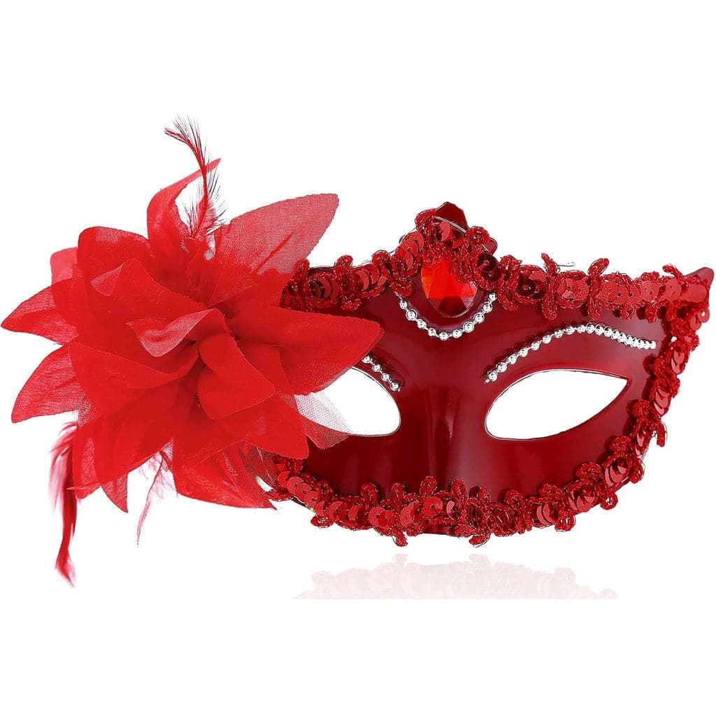 Máscara de Baile Preta Feminina com Renda, Máscara Veneziana com Flores para Festa de Carnaval