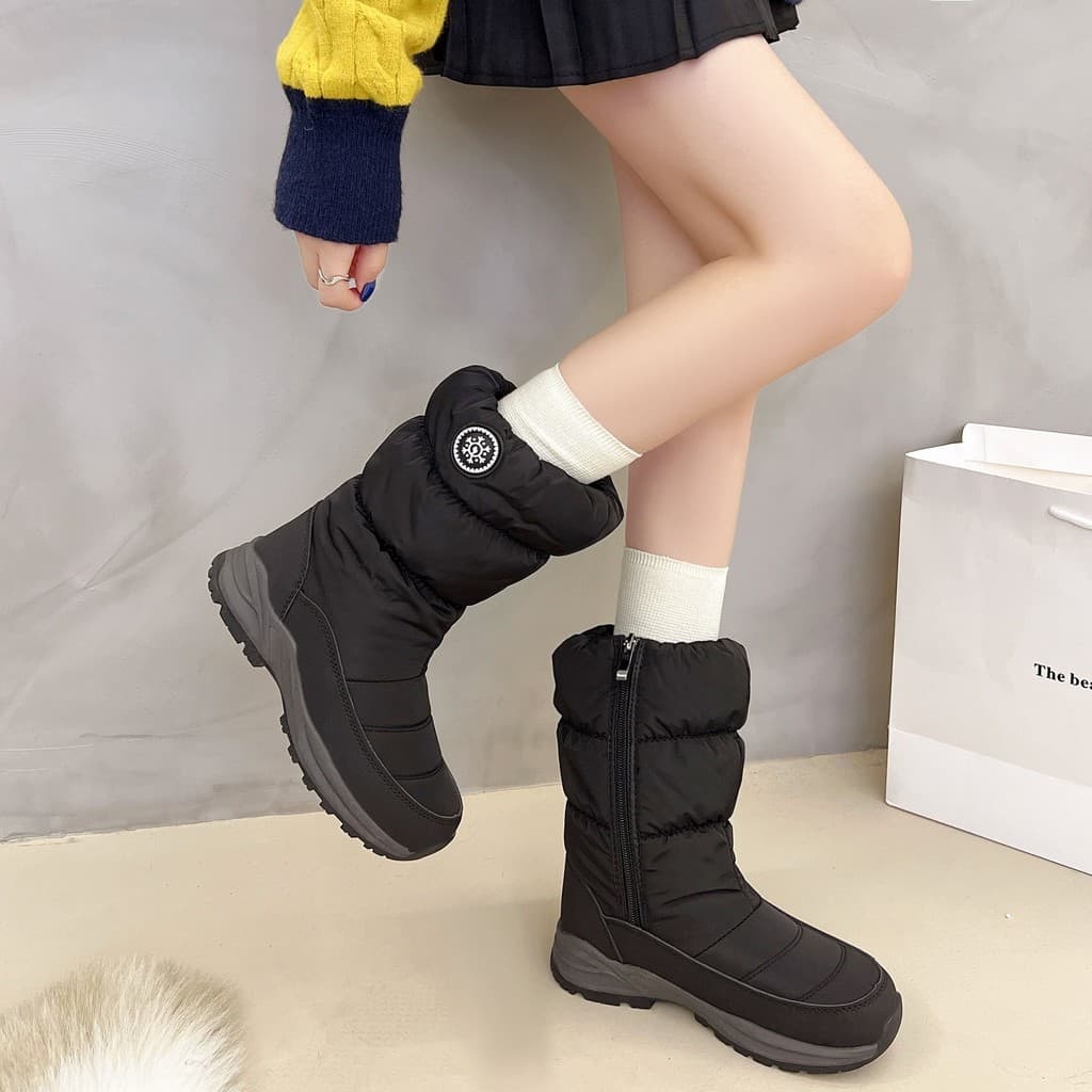 Botas grossas femininas sapatos de algodão de neve botas de neve de cano médio