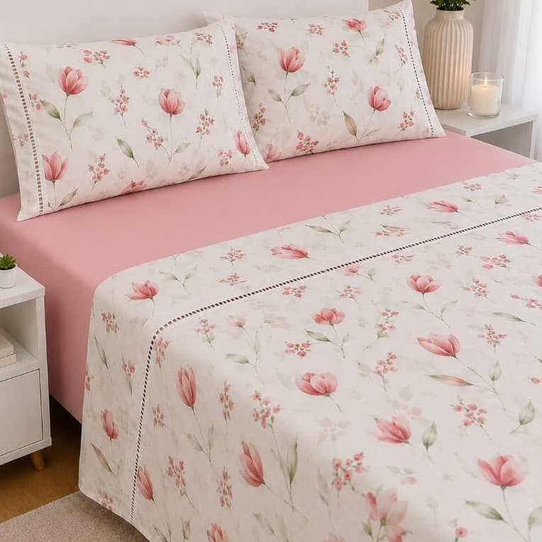 Jogo de Lençol Completo Casal e Queen 4 Peças Algodão Lençóis e Fronhas Ponto Palito Roupa de Cama