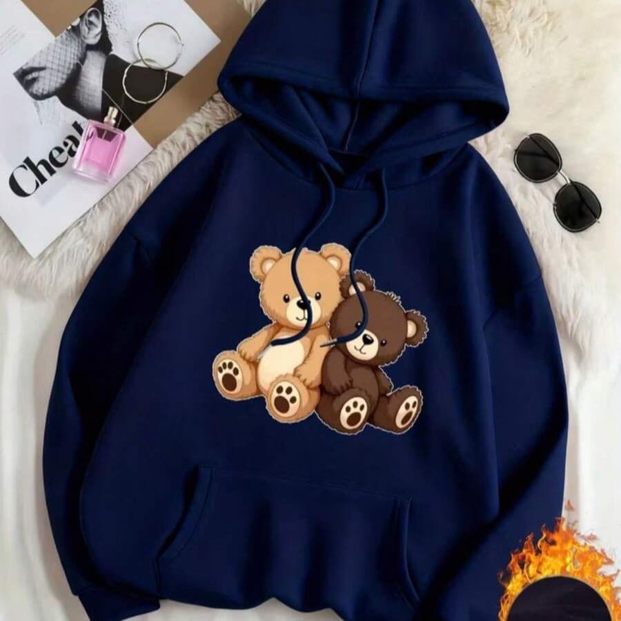 Blusa de frio moletom capuz canguru Estampa Urso Casual Feminina Inverno Algodao MYN STORE