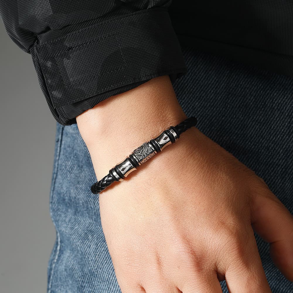 Pulseira masculina trançada de aço inoxidável em liga Punk