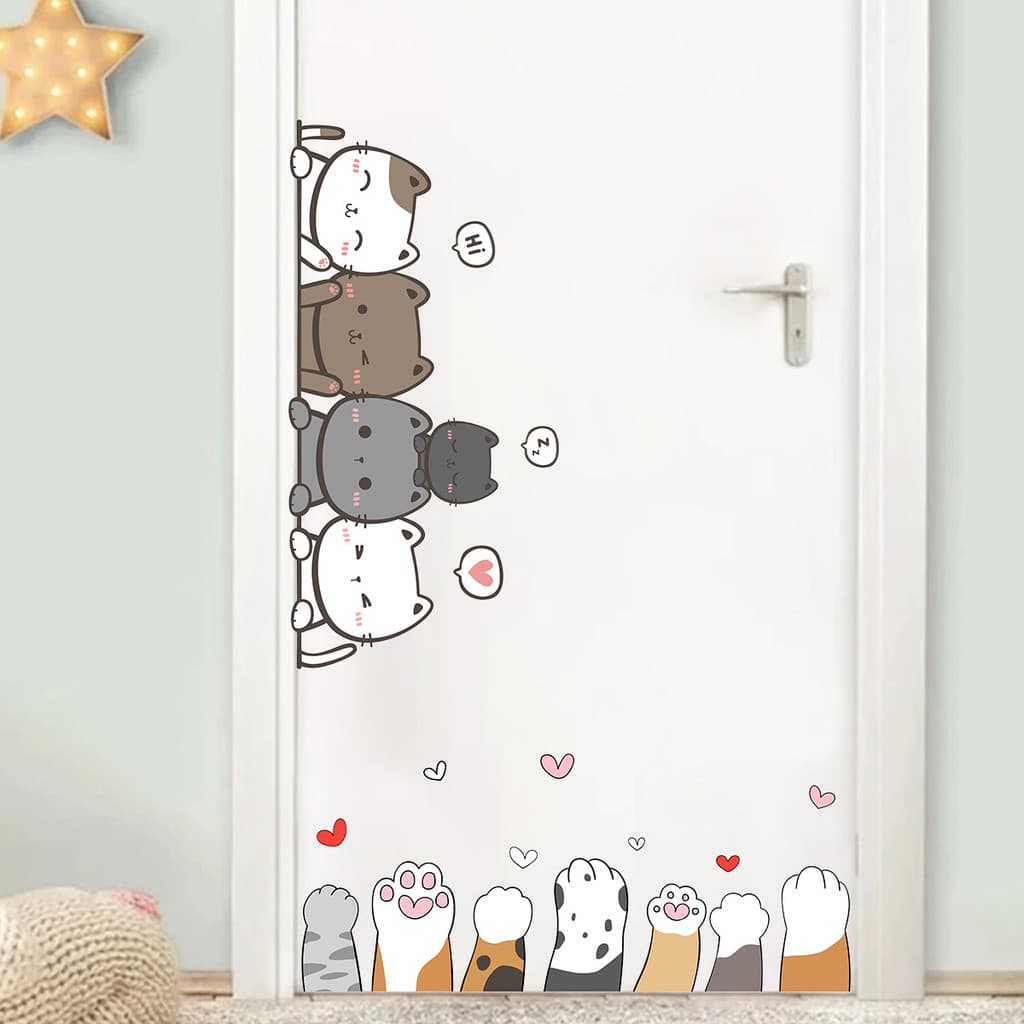 Adesivos de parede bonito gato pata impressão porta auto-adesivos adesivos de parede dos desenhos animados quar