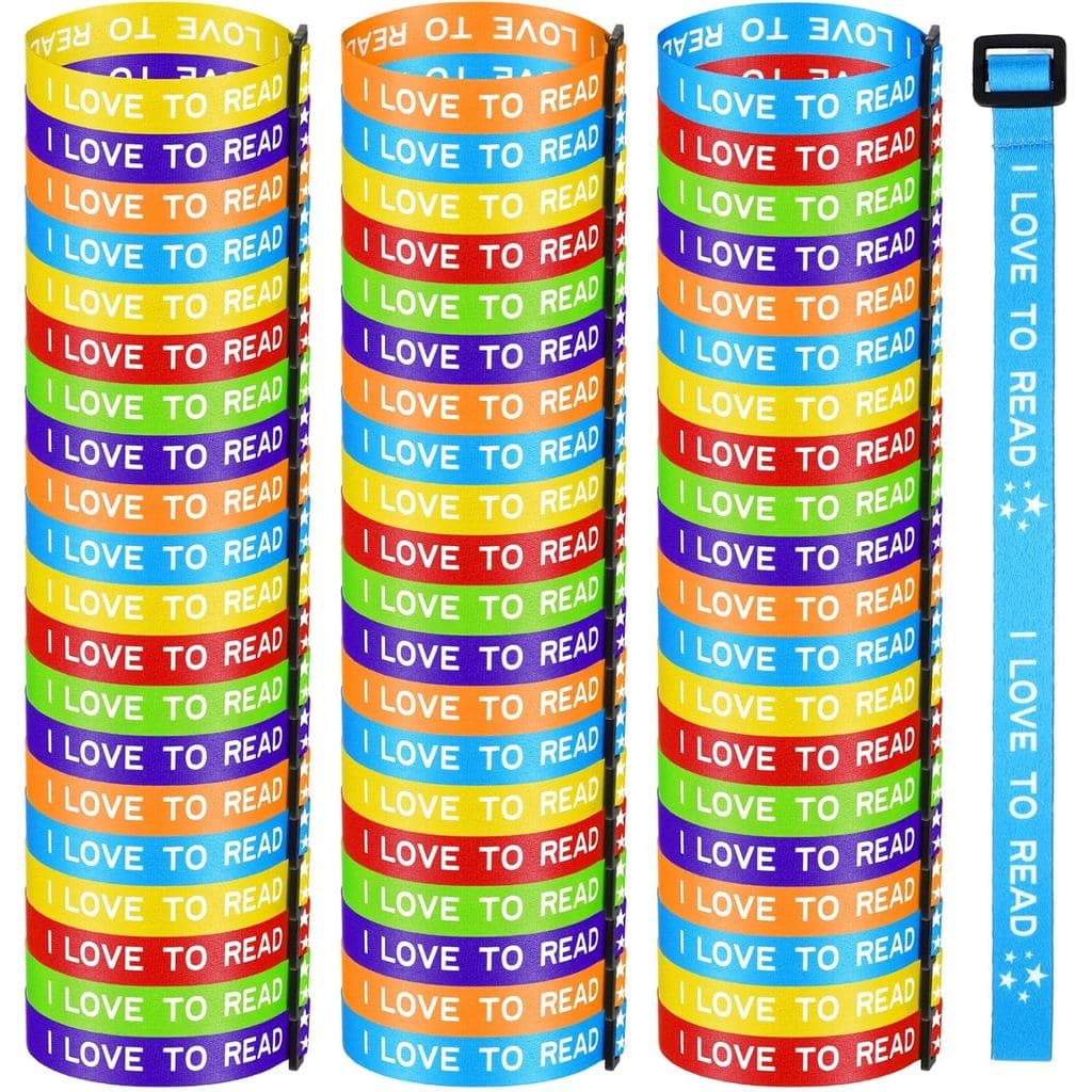 Landical 60 Peças Pulseiras "Eu Adoro Ler" para Volta às Aulas, Pulseiras Ajustáveis Coloridas e Motivacionais para Leit
