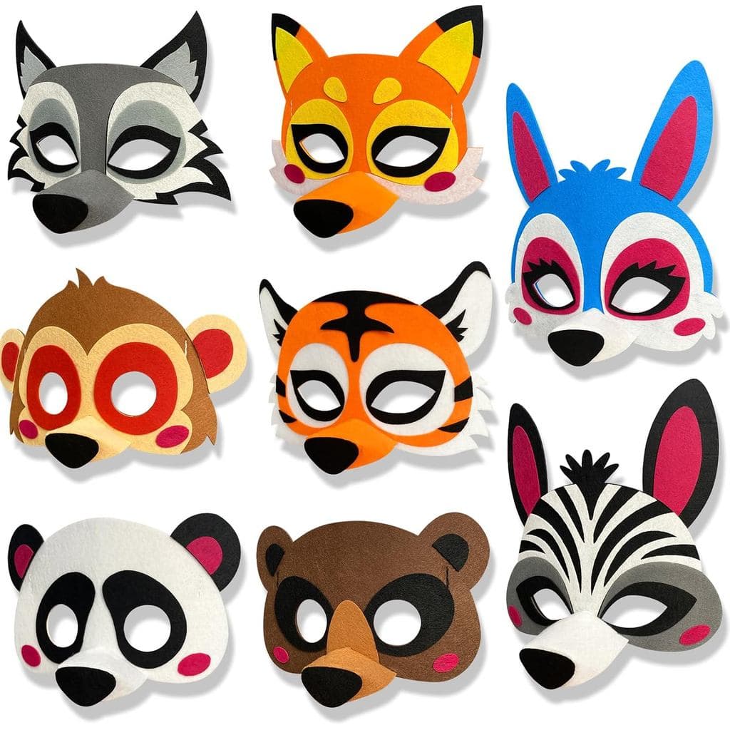 8 Máscaras de Animais de Feltro para Crianças, Máscaras de Raposa, Coelho, Macaco, Tigre, Lobo, Panda, Zebra, Urso, para
