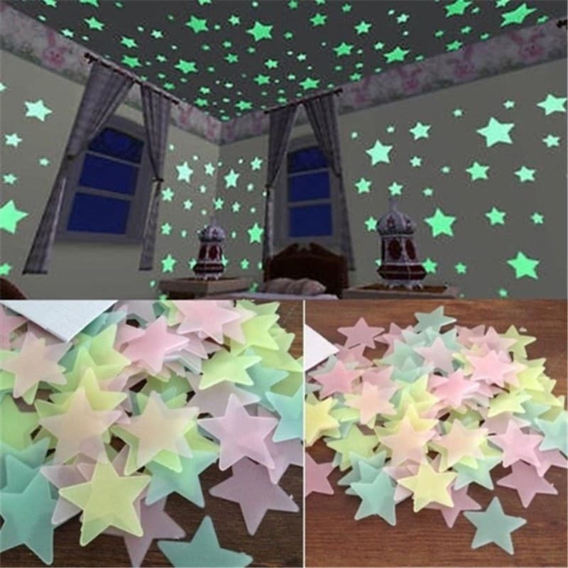 100 Pçs Estrela Brilhante Adesivo Arte Da Parede Adesivos De Fluorescente Estéreo Para Decoração Do Quarto Das Crianças