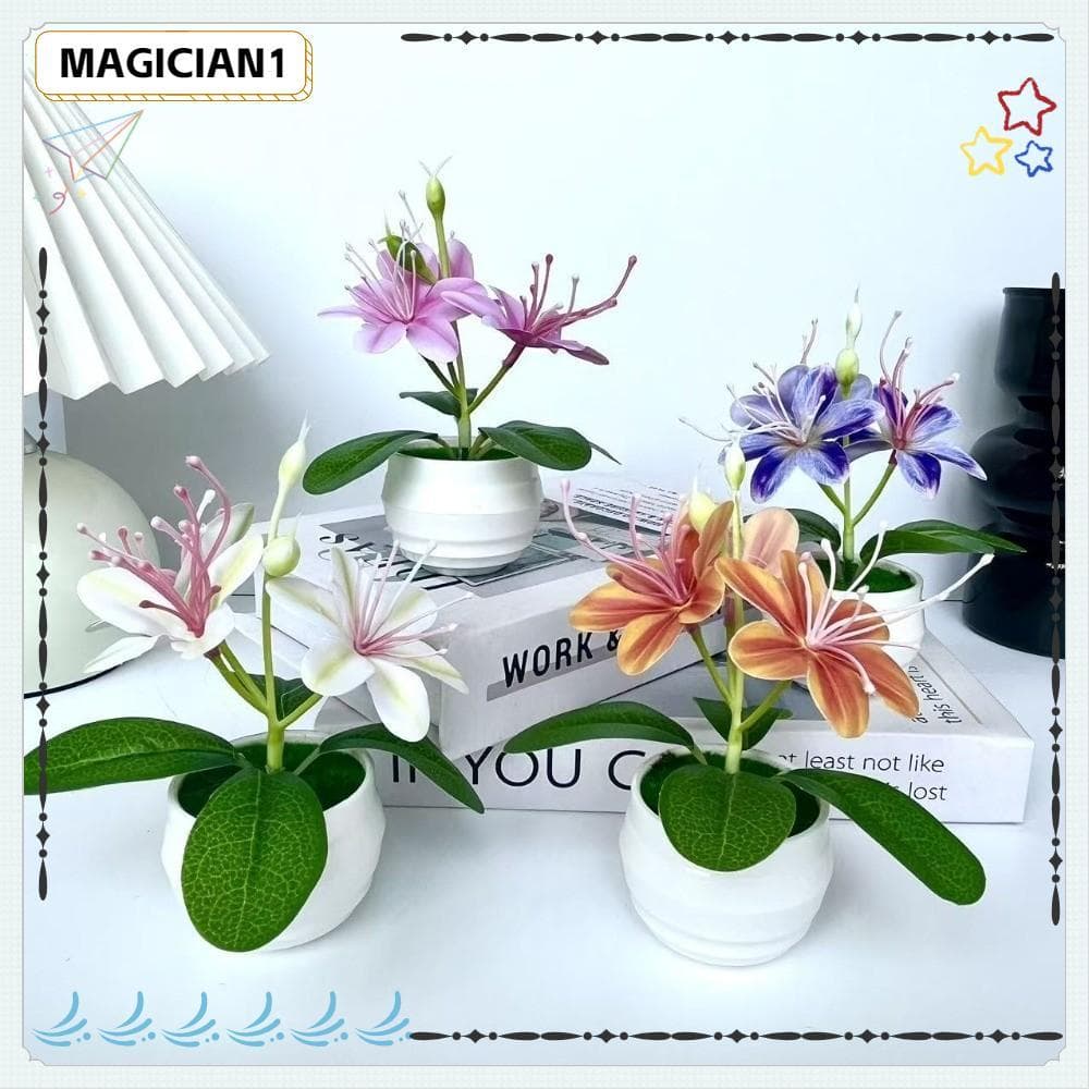 Planta Em Vaso De Jasmim Artificial MAGICIAN , 3 Flores Com Branco , Plantas Falsas Artificiais , Multiflorescimento