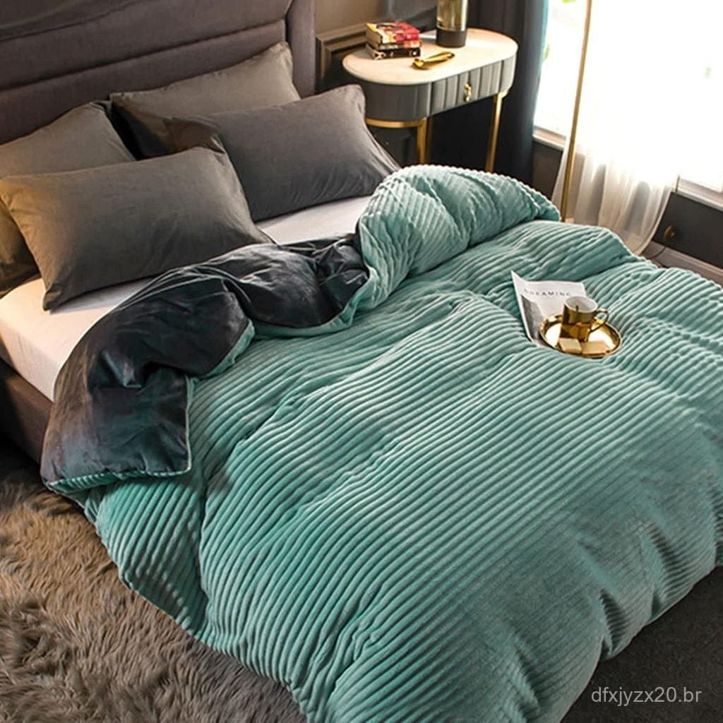 Capa de Edredom ZPEE de Veludo Cotelê Macio e Quente, Capa de Edredom de Lã Coral para Cama de Solteiro e Casal, Capa de