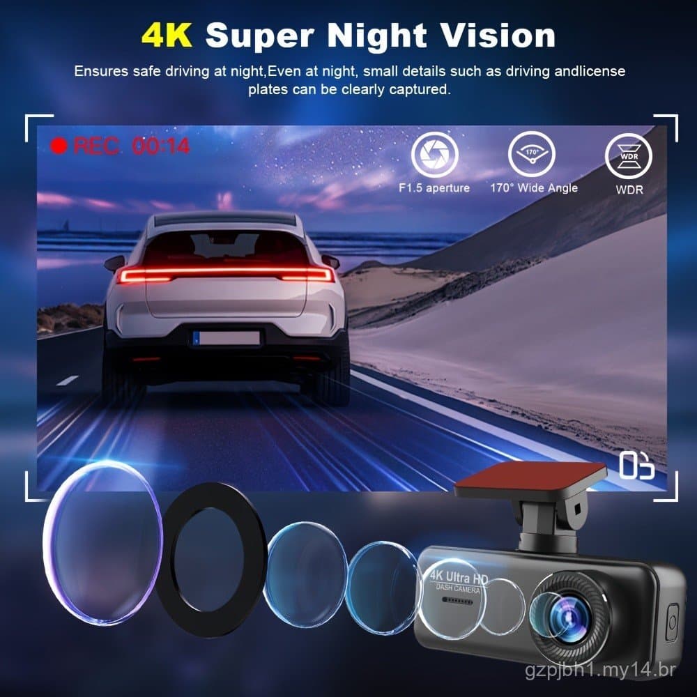 Nova Coleção 2026: Câmera Veicular 4K com Câmera Frontal de Resolução 2160P, Wi-Fi Integrado e por Aplicativo,