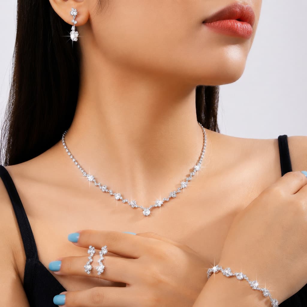 Conjunto De 3 Peças De Colar E Pulseira Com Strass E Flores Para Mulheres Conjunto De Joias 3 Em 1 Para Casamento