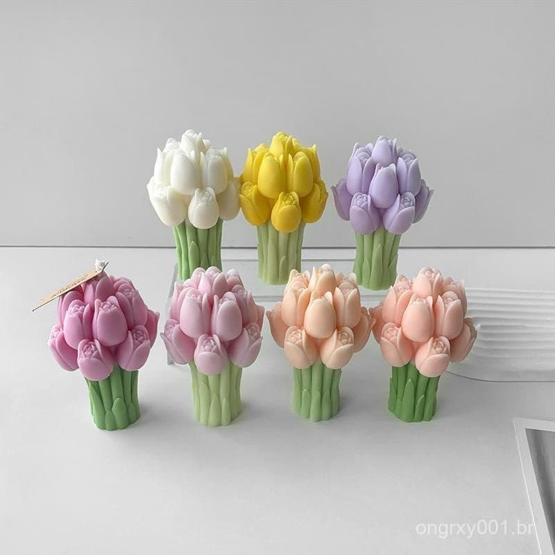 Buquê de tulipas molde de Silicone flor vela perfumada diy gesso epóxi perfumado ornamento molde