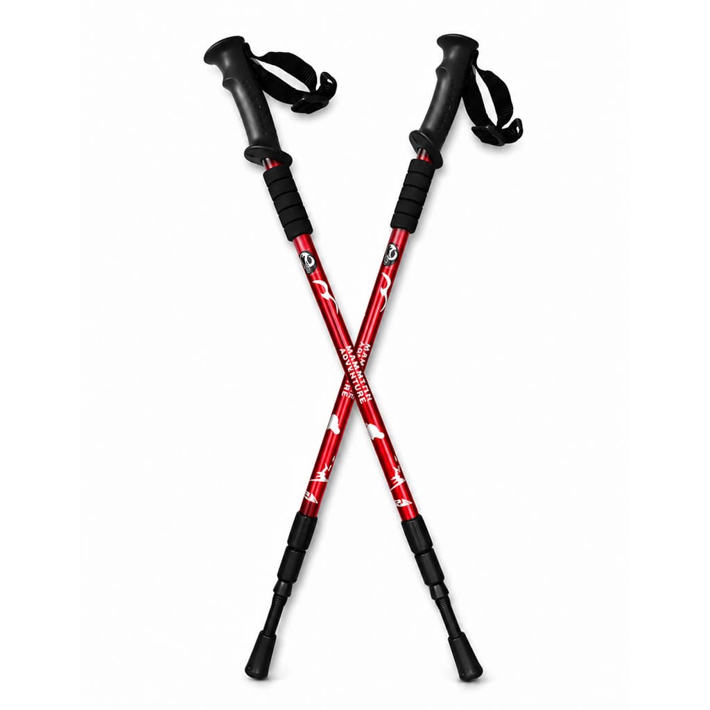 Kit 2 Bastão de Caminhada Trek trail Mammuth Adv Sistema Antishock Trilha Trekking Vermelho