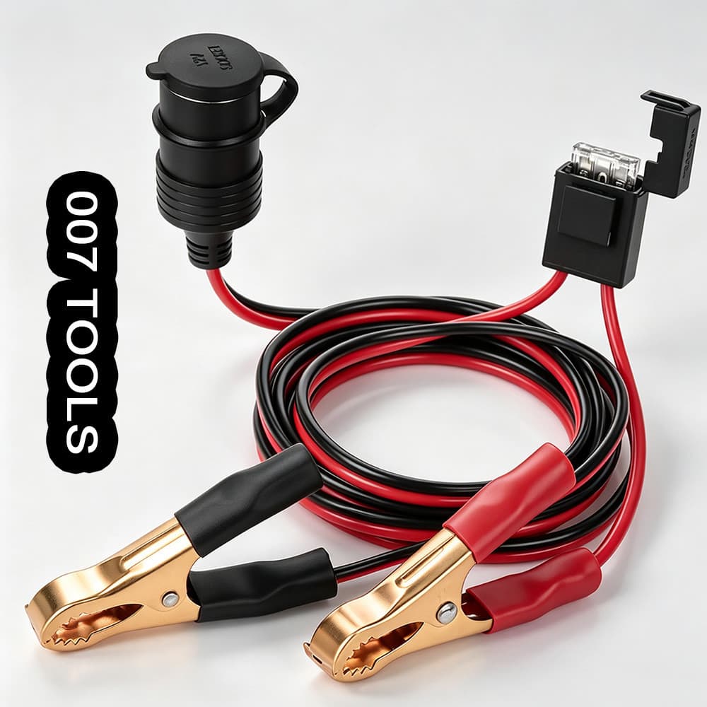 Cabo Tomada Isqueiro Fêmea Com Garras Jacaré Para Bateria 12V Fusível 25A 2 Metros Carro Moto Barco Camping