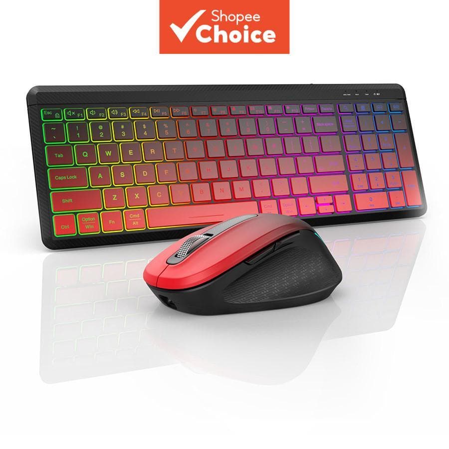 Teclado e Mouse Sem Fio 2.4GHz com Retroiluminação Seven Colors, Combo de Teclado e Mouse Bluetooth USB, Conjunto de