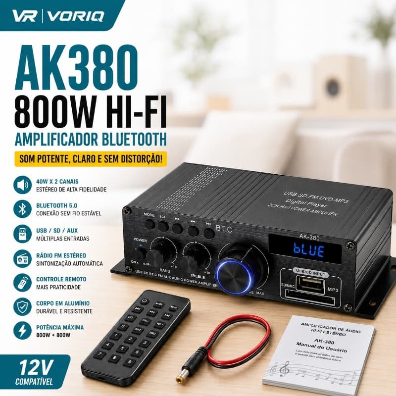 Novo AK380 Amplificador Bluetooth HIFI De 800 W Amplificador De Áudio Estéreo De Canal Duplo Classe D USB SD AUX Entrada