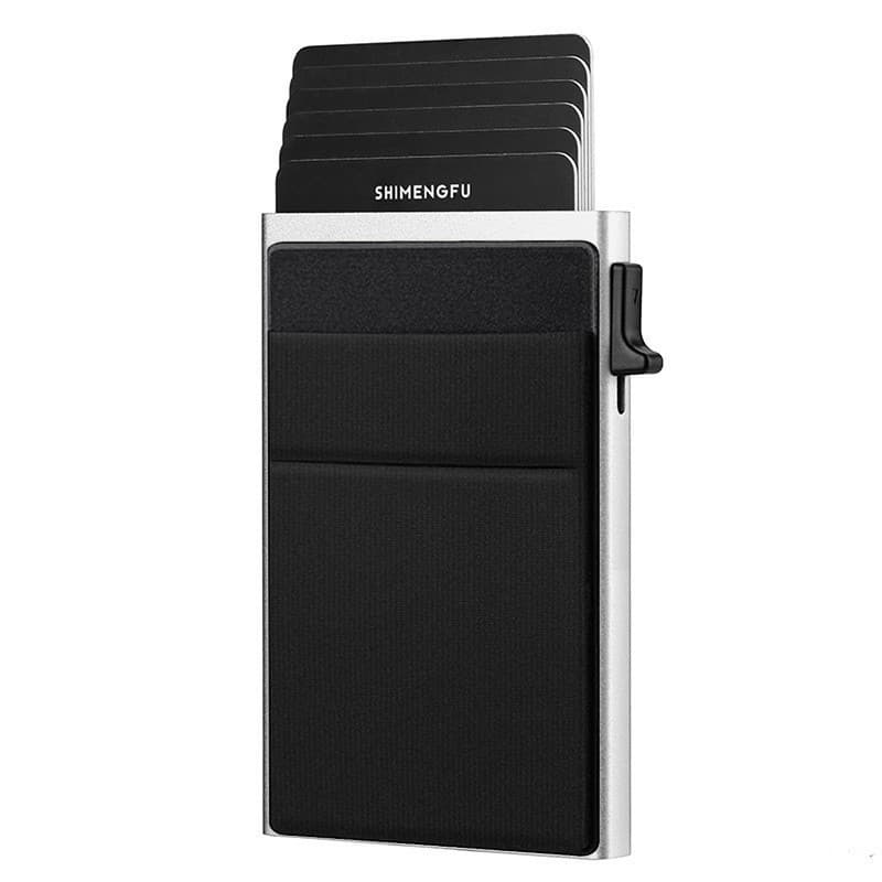 Porta-cartões de Metal em liga de alumínio RFID estilo Pop-up automático com adesivo para cartão Porta-cartões bancários