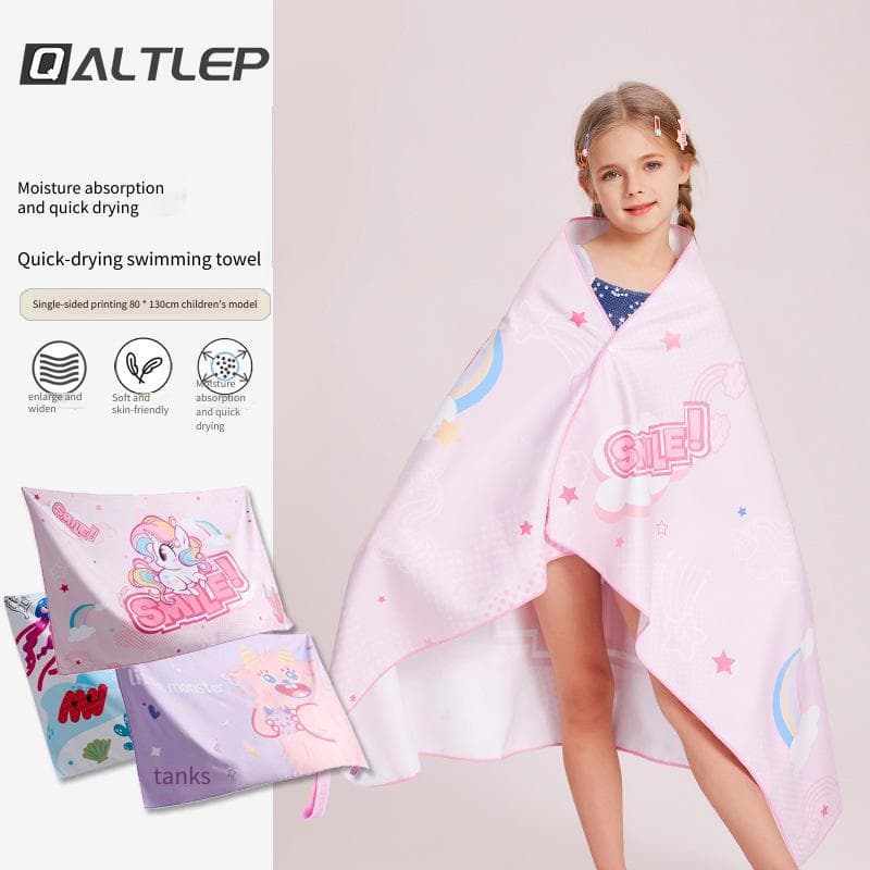 Toalha de banho de secagem rápida para crianças, toalha de praia portátil, pode usar capa, absorve água, toalha de banho