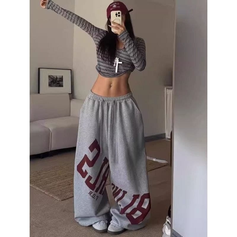 Hot Girl Style Letter Impresso Calças Esportivas Mulheres Estilo Fino Solto Casual All-Match Slimmer Look Estudante Calç