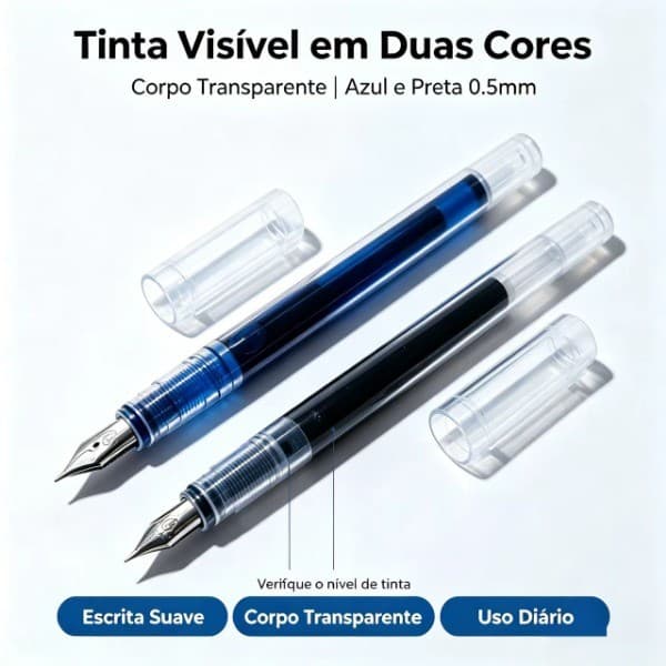 Caneta-tinteiro descartável para prática de caligrafia durável líquida reta de grande capacidade F Nib Estudante Dedicad