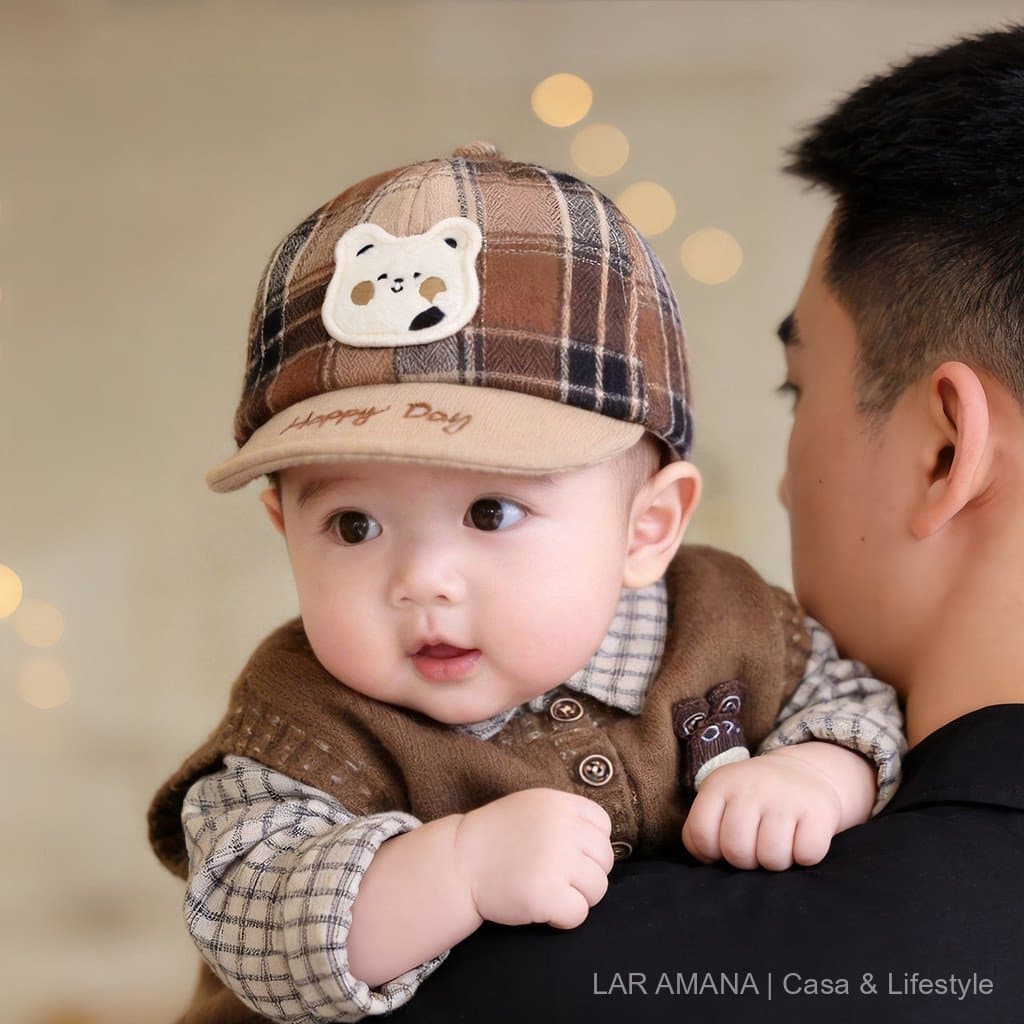 Boné Infantil para Outono e Inverno, Quente e Grosso de Veludo Cotelê, Boné Fofo de Urso com Aba Curva, Boné de Beisebol