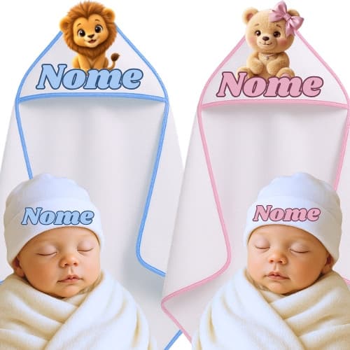 Kit Toalha e Touca de Bebê Personalizadas com Nome