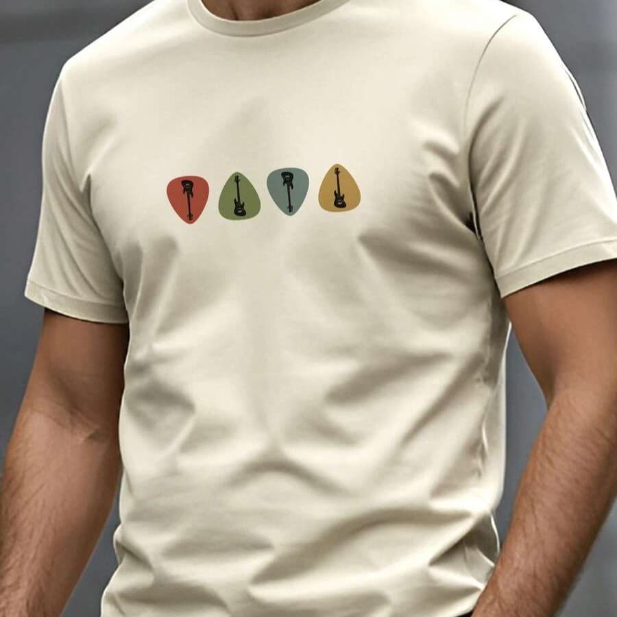 Camiseta Masculina 100% Algodao Rock & Música Guitarras Estilosa Palhetas