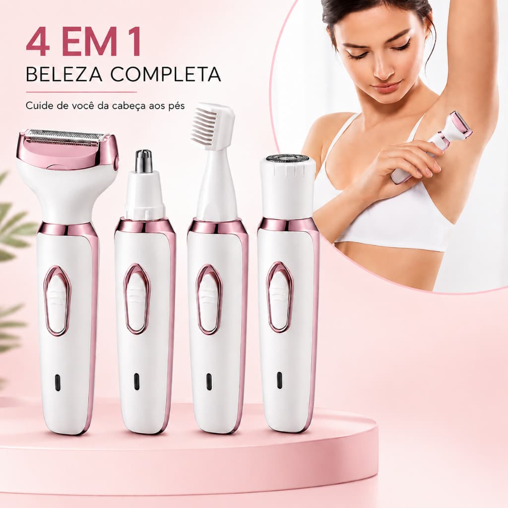 Barbeador Elétrico Feminino 4 Em 1 Depilador Aparador Corpo Íntimo Facial Nariz USB Recarregável