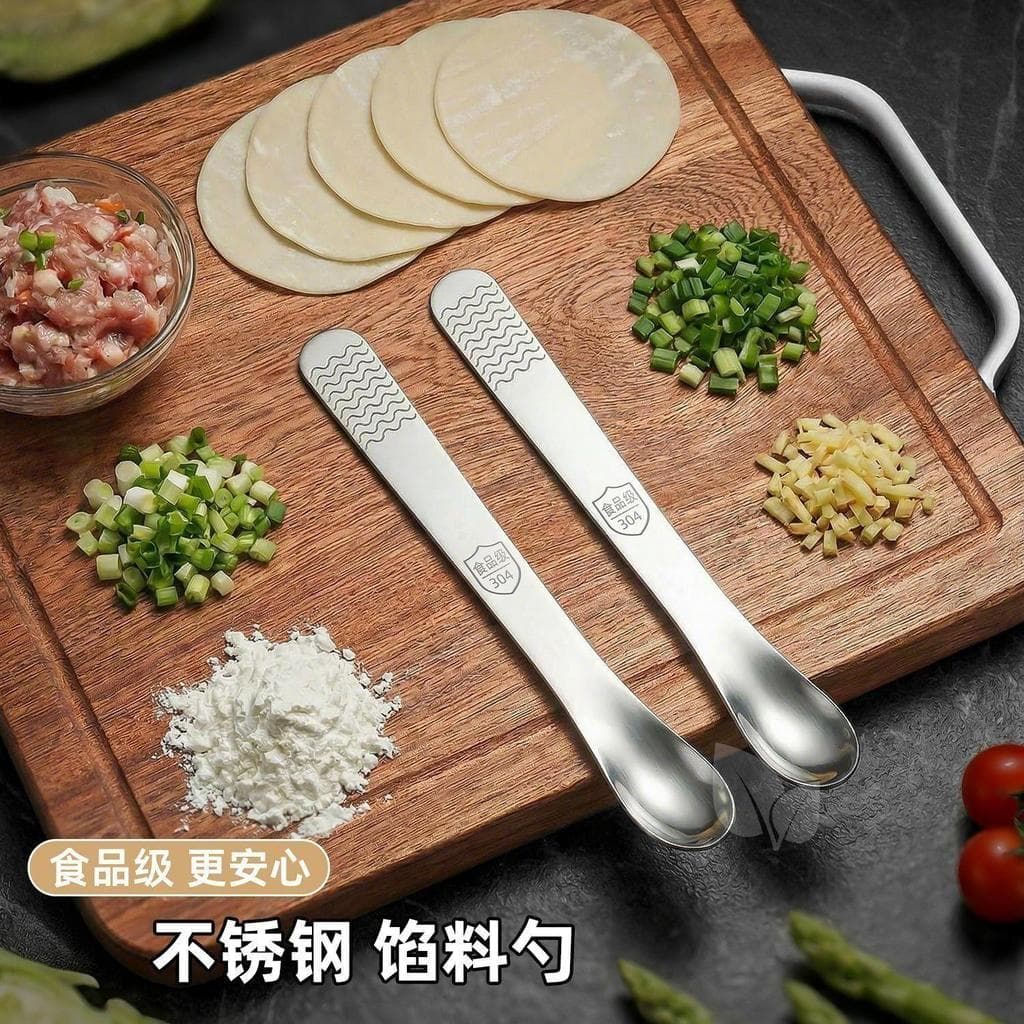 Bolinho de massa de aço inoxidável 304 espessado de qualidade alimentar Wonton Wonton Colher de agitação Colher de reche