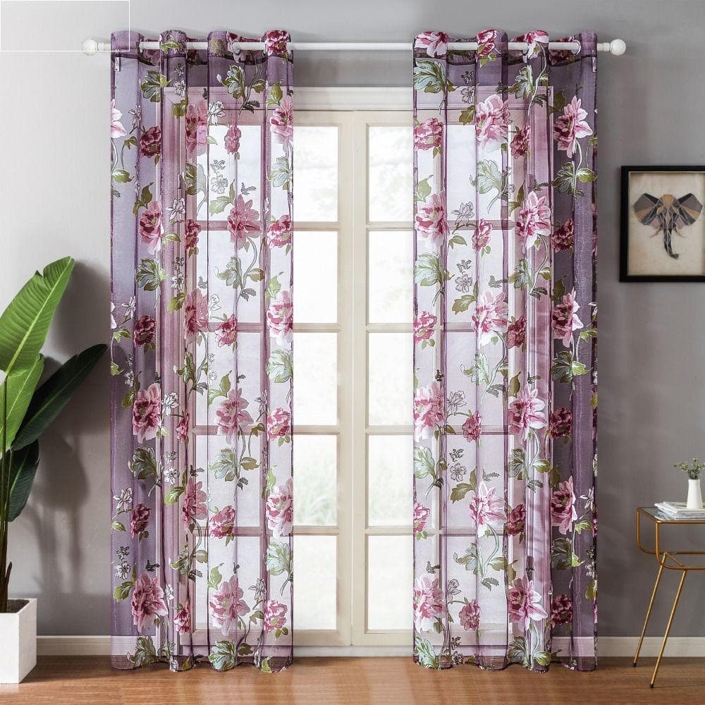 Cortinas De Janela Roxo Elegante Quarto Sala De Estar Peônia Padrão Flor Transparentes