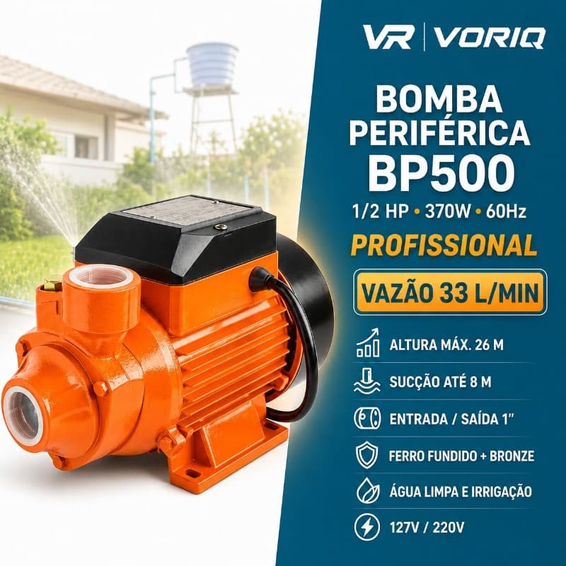 Bomba D'água Periférica 1/2 HP 0,5CV 60hz BP500 Poço Cisterna Irrigação Residencial