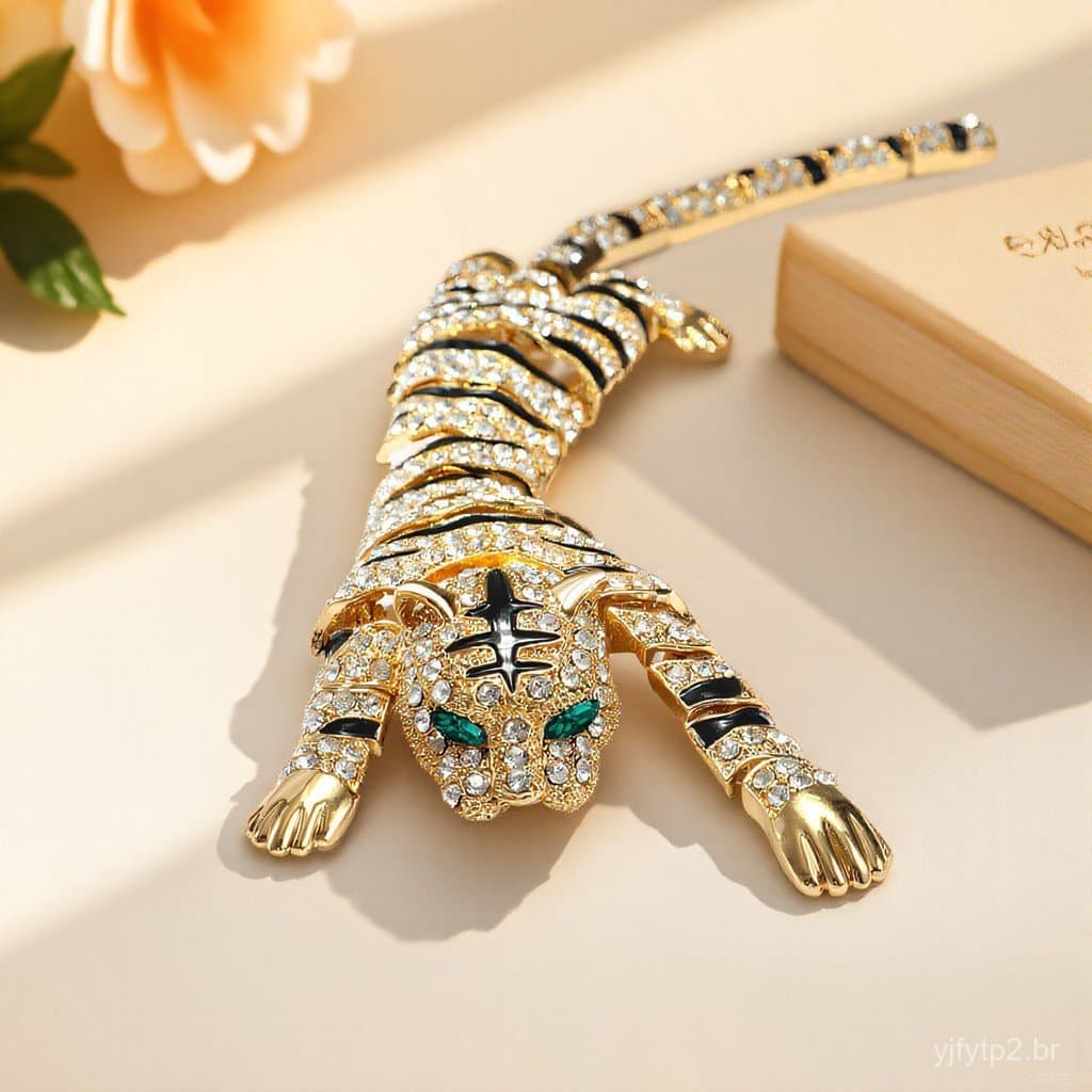 Broche de luxo em forma de tigre, acessório de moda em estilo europeu