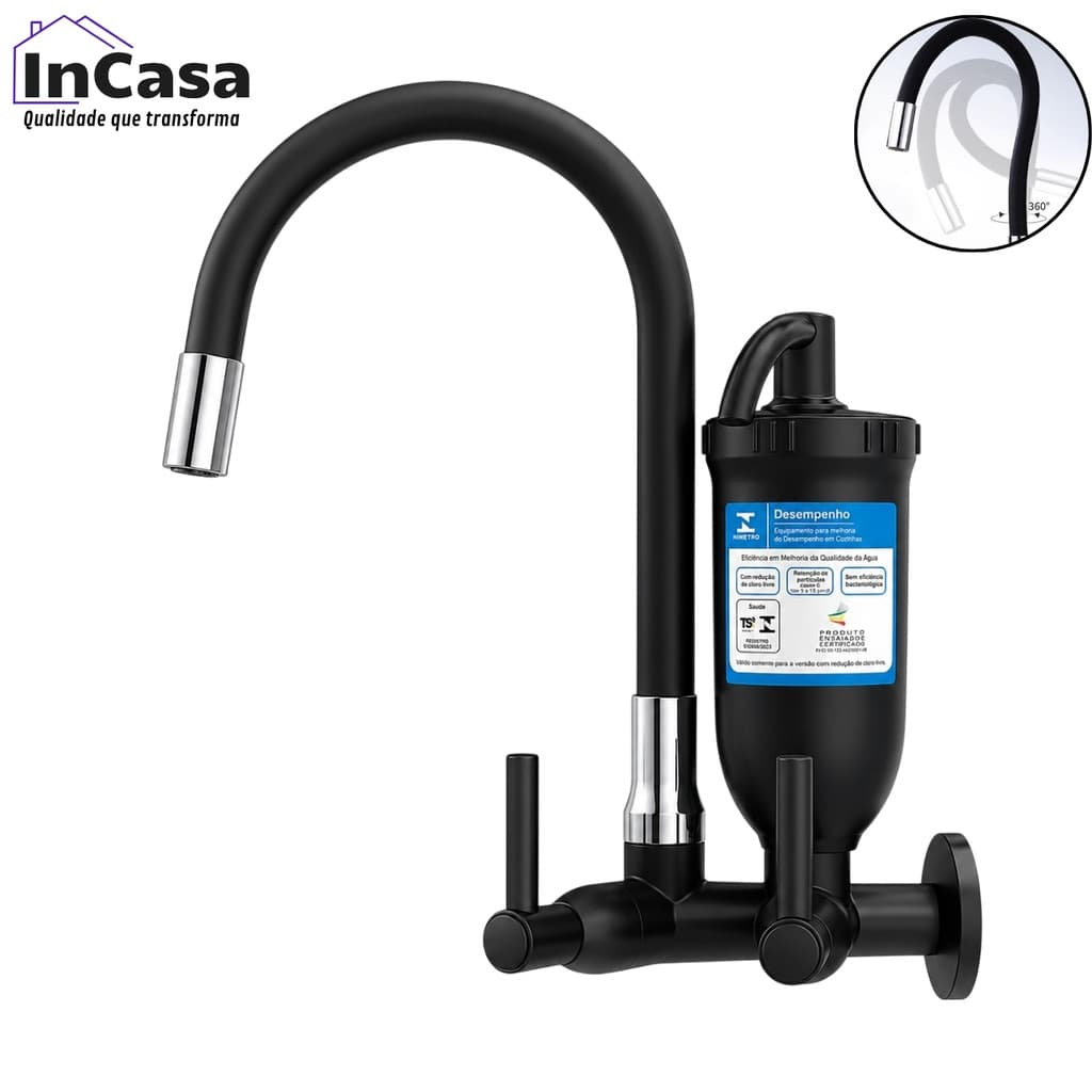 Torneira De Cozinha Gourmet Com Filtro Purificador De Àgua De Parede Bica de Silicone Flexível