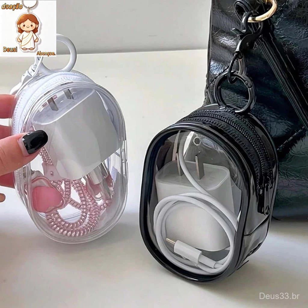 Mini Bolsa Portátil Com Zíper Transparente Carregador , Fone De Ouvido E Estojo Para Acessórios De Viagem