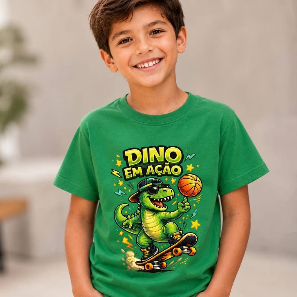 Camiseta Infantil 100% Algodão Estampa Dinossauro Colorido do 4 ao 14 Envio imediato