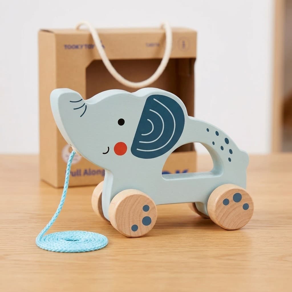 Brinquedo Elefante De Puxar De Madeira Infantil Educativo